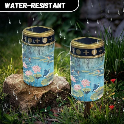 ZOUTAIRONG Solar Light for Cemetery Grave Solar Garden Lights Pathway Lights Solar Powered Solar Pathway Lights Outdoor Cemetery Solar Lights for Grave Solar Lights Bird Lotus