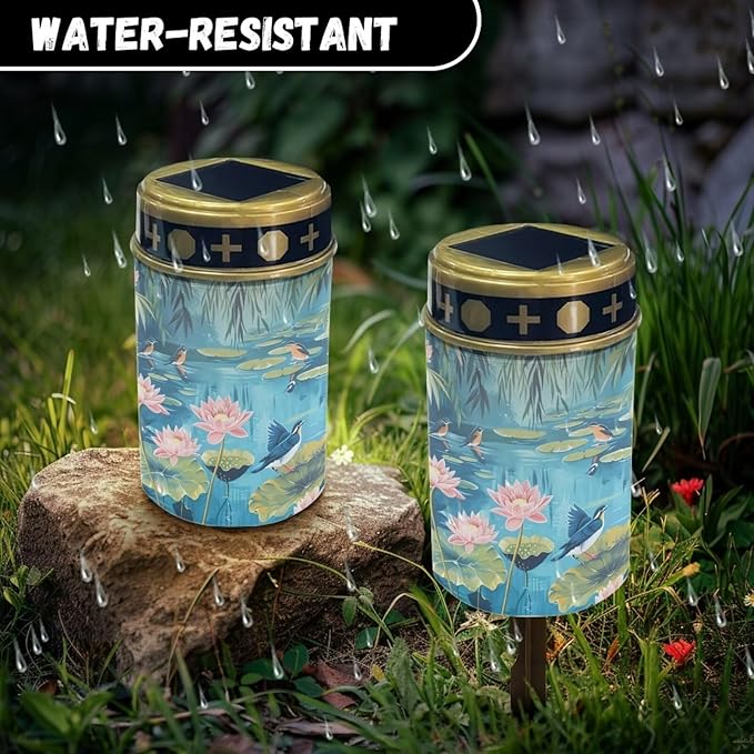 ZOUTAIRONG Solar Light for Cemetery Grave 2 Pack Solar Garden Lights Pathway Lights Solar Powered Solar Pathway Lights Outdoor Cemetery Solar Lights for Grave Solar Lights Bird Lotus