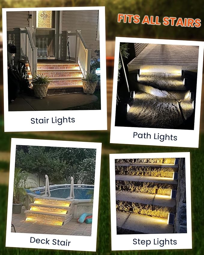 Solar Powered Step Lights for Outside Waterproof Led, Deck Outdoor Decor Stair Stairwell Lighting for Front Door, Patio, Back Porch, Ring Pathway (Warm White, 2pcs) (Warm White, 1pc)