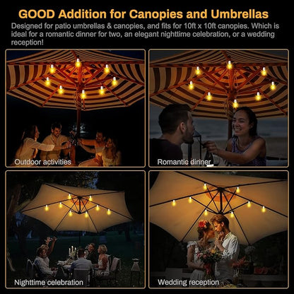 LED Canopy and Umbrellas Lights, 23 Ft LED Outdoor String Lights with Shatterproof Plastic 8LED C7 E-12 Light Bulbs, Waterproof, C Battery Powered, Super Bright to Display at Night Outdoors