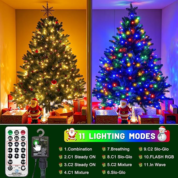 100FT 300 LED Color Changing Christmas Lights, Warm White & Multicolor Christmas Tree Lights with Remote | Lumora