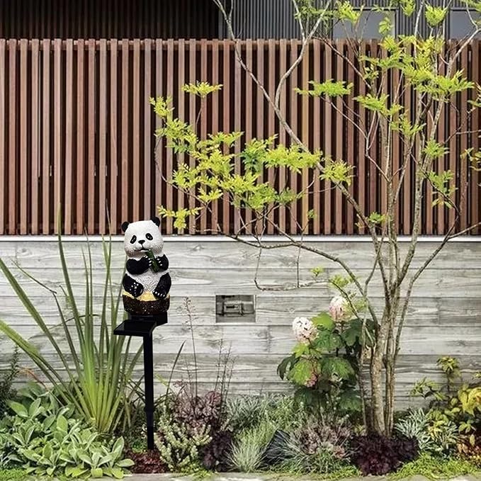 PRTECY 2Pcs Panda Solar Garden Stake Lights Outdoor Waterproof Resin Panda Solar LED Light with Stake Cute Figurine Pandas Sculpture Ornaments for Garden Lawn Patio Yard Decor