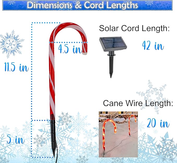 Solar Christmas Candy Cane Lights - Outdoor Stake Christmas Decorations - Waterproof for Patio, Garden, Pathway | Lumora