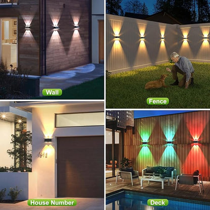 LANSOW Solar Fence Lights Outdoor, 12 Pack Solar Powered Lights Waterproof, 9 Modes Warm/Cool White RGB Up-Down Led Spot Wall Lights Dusk to Dawn Decor for Backyard, Deck, Patio, Pool, Railing(Black)