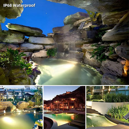 Solar Lights, Garden Outdoor Proof Water, LED Solar Pathway Lights with 3 Adjustable Heads, Stake Included, 2200mAh Battery, for Landscape, Yard, Pool, Walkway (Warm White, (RGB Color)