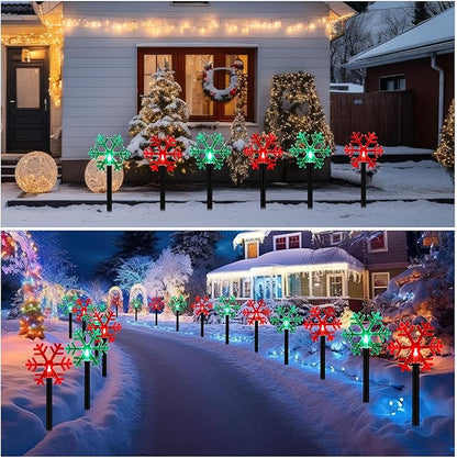 Macarrie 20 Pcs Solar Christmas Snowflake Pathway Lights Outdoor LED Christmas Decorations Waterproof Stake Lights Xmas Decorative Lights for Garden Yard Christmas Decor(Red Green Light)