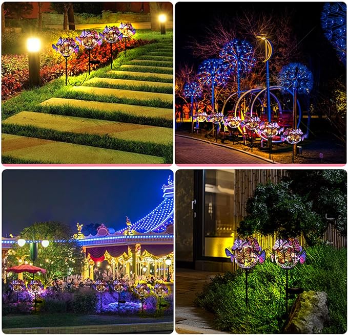 2Pcs Solar Outdoor Abs Metal Gradient Butterfly Shaped Led Solar Pathway Lights Auto Sensor Landscape Lighting for Lawn Walkway Yard