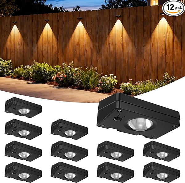 12 Pack Solar Fence Lights Outdoor, 3 Color Temp, IP65 Waterproof, Cost-Effective Solar Lights for Patio Yard | Lumora