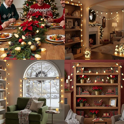25 FT C9 Frosted Christmas Lights,Warm White Outdoor Light with 26 Bulbs(1 Spare), C9/ E17 Base,Old Fashioned Christmas Lights for Roofline, Yard, Garden, Wedding Decorations