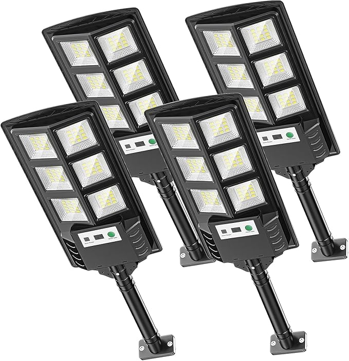 Solar Lights Outdoor, Waterproof LED Solar Powered Security Flood Light,Motion Sensor Solar Street Light with Remote Control for Garage,Yard,Parking Lot etc (4 Pack)