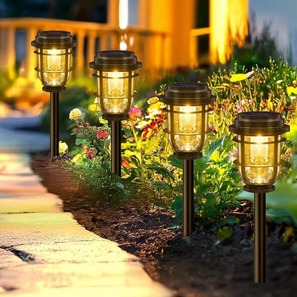 4-Pack Solar Pathway Lights, Bright Auto Garden Lights Decor - Durable Landscape Lighting for Lawn, Patio, Walkway, Driveway, Housewarming Gift Ideas