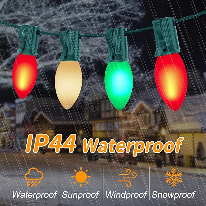 Abeja C9 Christmas Lights Outdoor, 25Ft Vintage Ceramic Christmas String Light with 26 Red White Green Bulbs (1 | Lumora