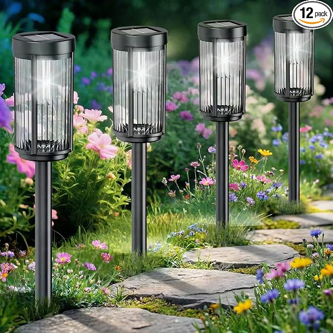 Sparkblaze 12 Solar Garden Lights Outdoor, Decorative Solar Pathway Lights for Yard Auto On/Off Landscape Lighting for Walkway, Lawn, Garden, Waterproof Solar Stake Lights. (12, Cold White)