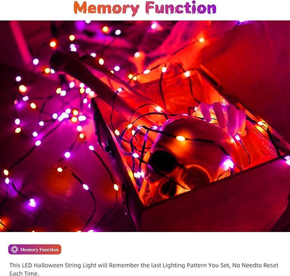 Tcamp 164FT 500 LED Orange Purple Halloween Lights outdoor Indoor, 8 Modes Christmas Tree Lights with Remote Timer Memory, Green Wire Starry Fairy String Light for Halloween decorations(Purple Orange)