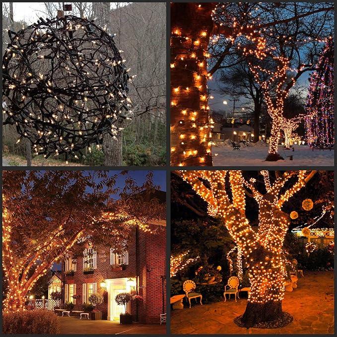 YULETIME 200 Warm White LED Christmas Lights with Black Wire, Pack of 2 Strands 33 Feet 100 Lights UL Certified Holiday String Light Set