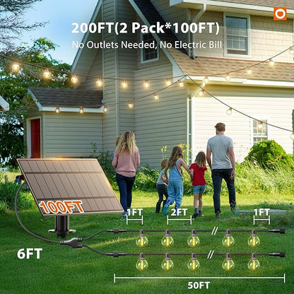 addlon 200FT(2 Pack*100FT) Solar String Lights Outdoor Waterproof with Remote, Dimmable Commercial Grade Solar Powered String Lights with 108 LED Bulbs, Hanging Light for Backyard Party Decor