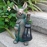 Solar Garden Statues -Rabbit Lantern Outdoor Handmade Resin Statue with LED Light, Cute Carrot Holder for Patio | Lumora