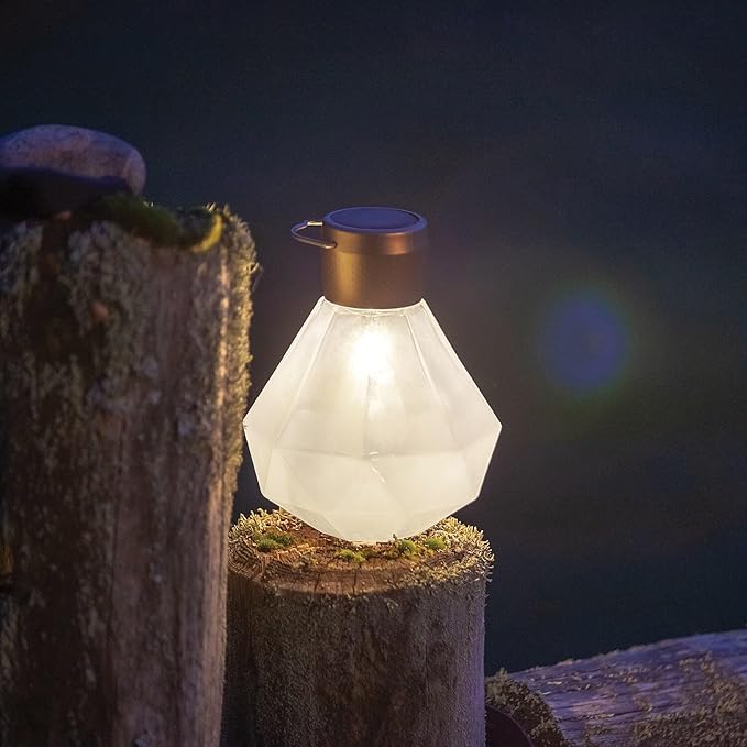 Allsop Gem Light - Outdoor Solar LED Latern - Hand Blown Glass - Waterproof with Easy Hang Frame (Milk)