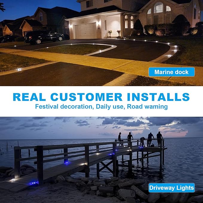 VOLISUN Solar Driveway Lights Dock Marine Lights 20 Pack,2 Colors in 1,Outdoor LED Deck Light,Solar Powered Waterproof Warning Step Light for Driveway Sidewalk Pathway (Blue/White),Saltwater Resistant