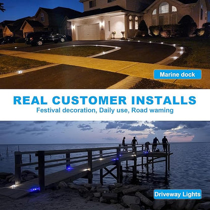 VOLISUN Solar Driveway Lights Dock Marine Lights 20 Pack,2 Colors in 1,Outdoor LED Deck Light,Solar Powered Waterproof Warning Step Light for Driveway Sidewalk Pathway (Blue/White),Saltwater Resistant