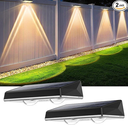Solar Fence Lights Outdoor, 2-Pack 120LM Fence Lights Solar Powered, IP67 Waterproof Dusk to Dawn Auto On/Off 12+ Hours for Outside/Backyard/Wall/Step/Patio/Deck/Pool (Warm White & RGB 7 Colors)