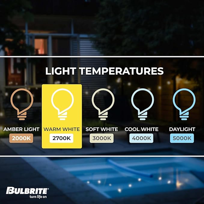 Bulbrite 48-Foot String Light Kit with Clear Shatter Resistant Vintage Style S14 LED Light Bulbs