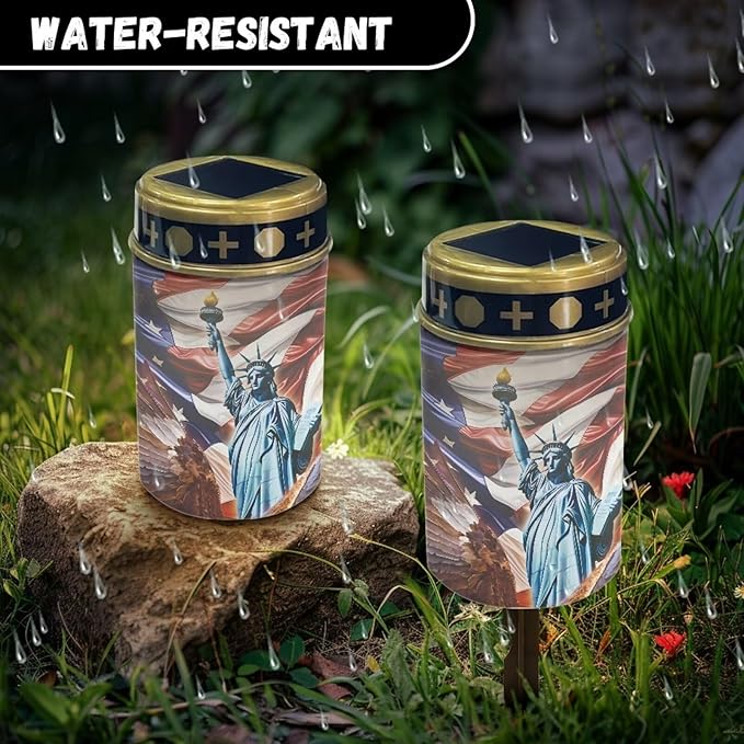 American Flag Solar Outdoor Lights, Statue of Liberty Waterproof Solar Pathway Lights,Auto On/Off Solar Lights, Cemetery Lights for Grave