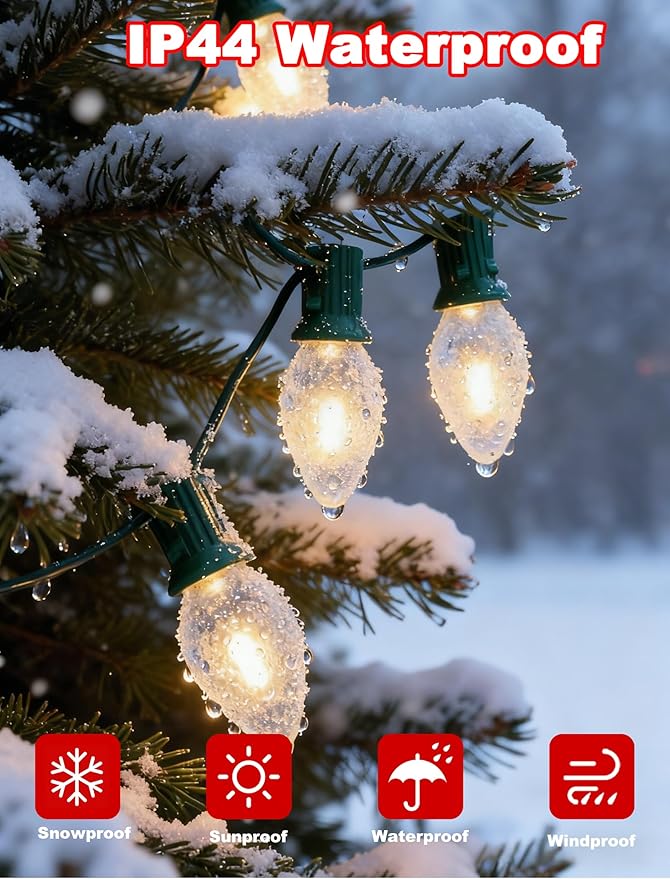 25FT C7 LED Christmas Lights,Frosted White LED C7 Christmas String Lights with 27 LED Bulbs,Commercial Hanging Lights Candle House Porch Balcony Party Decor