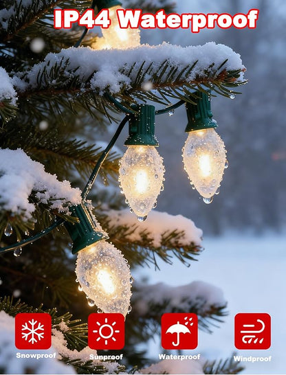 25FT C7 LED Christmas Lights,Frosted White LED C7 Christmas String Lights with 27 LED Bulbs,Commercial Hanging Lights Candle House Porch Balcony Party Decor