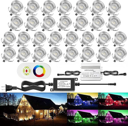 30Pcs LED Deck Light Kit 0.1W-0.3W Low Voltage RGB Outdoor Lighting 6Lm IP67 Waterproof Outdoor Black Border Step Stairs Garden Yard Patio Landscape Decor Lighting(RGB,30pcs)