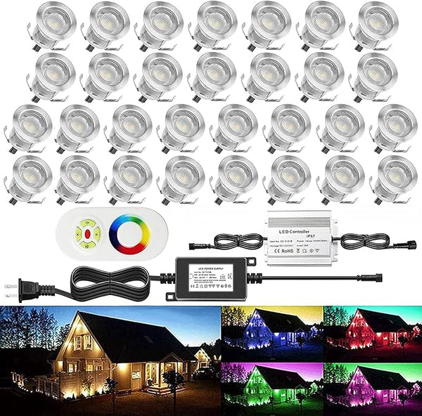 30Pcs LED Deck Light Kit 0.1W-0.3W Low Voltage RGB Outdoor Lighting 6Lm IP67 Waterproof Outdoor Black Border Step | Lumora