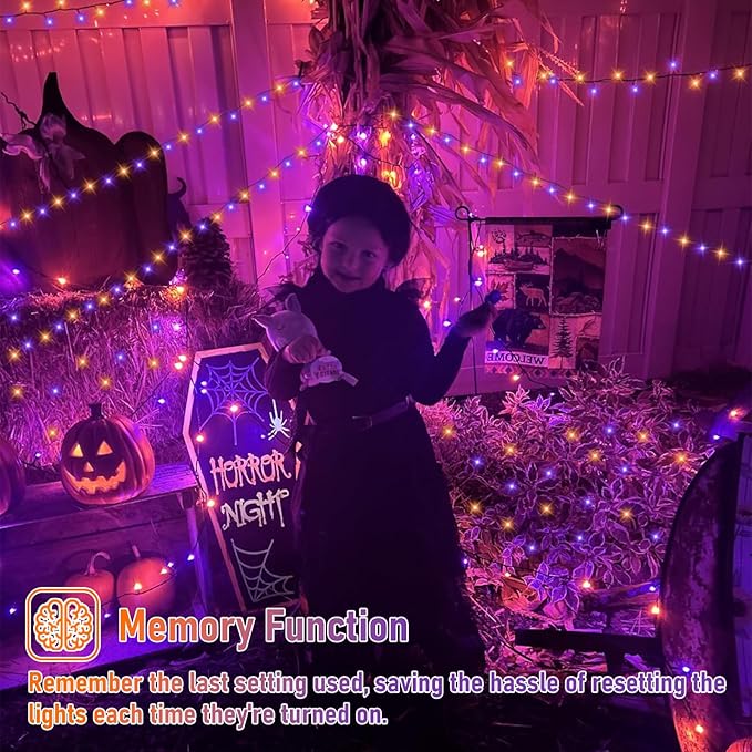 QITONG Orange and Purple Solar String Lights, 2 Pack Each 66ft 200 LED Halloween String Lights Outdoor Waterproof, 8 Modes Christmas Solar Light