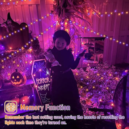 QITONG Orange and Purple Solar String Lights, 2 Pack Each 66ft 200 LED Halloween String Lights Outdoor Waterproof, 8 Modes Christmas Solar Light