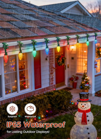 C9 LED Christmas Lights Outdoor, 68Ft 100 LED String Lights with Quick Clips, Commercial Grade Extendable Waterproof Outdoor Christmas Lights for House Outside Roofline Xmas Decorations, Multicolor