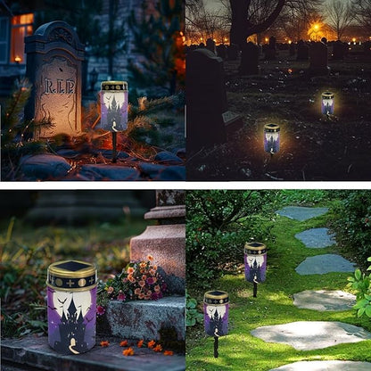 Halloween Solar Lights Outdoor Waterproof Cemetery Solar Lights 2 Pcs Solar Cemetery Decorations for Grave Solar Lights for Cemetery Gravesite