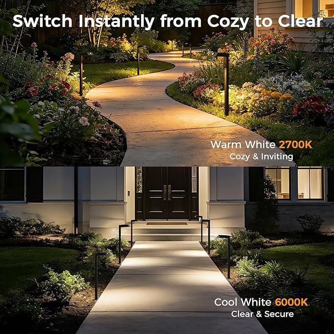 XMCOSY+ Solar Pathway Lights, 4 Pack All-Metal Motion Sensor Outdoor Lights Waterproof, 300LM 24H Illumination Garden Light for Yard, Backyard, Driveway, Walkway, 3 Lighting Modes (Warm/Cool White)