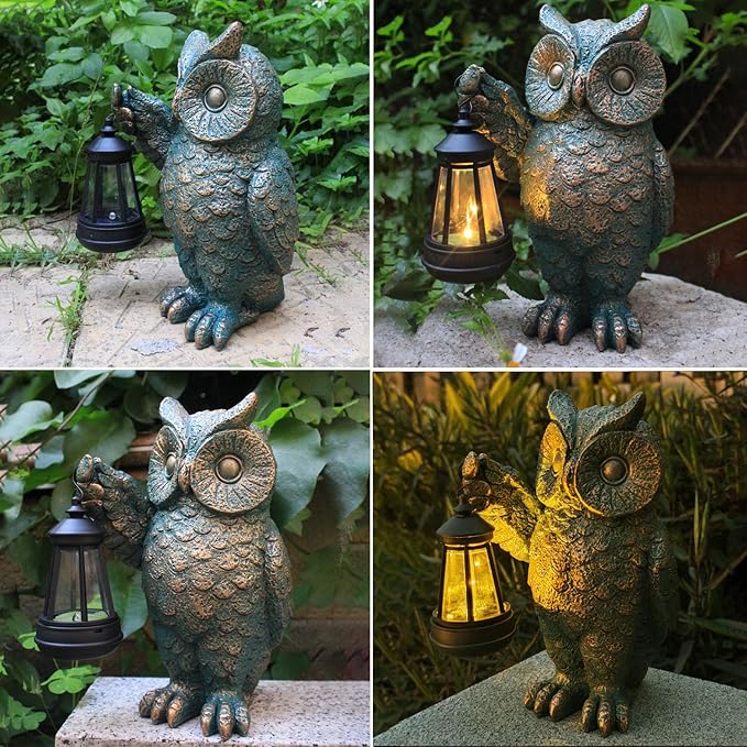 Garden Statues Outdoor, owl Figurines Decorated with Solar Lights, Unique Christmas Birthday Gifts for Moms | Lumora
