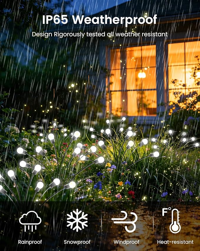 OZS 8 Pack Total 64 LED Solar Firefly Lights Fairy Outdoor - Solar Garden Lights Outdoor, Sway by Wind, Waterproof for Garden Patio Pathway Fairy Decoration (Cold White)