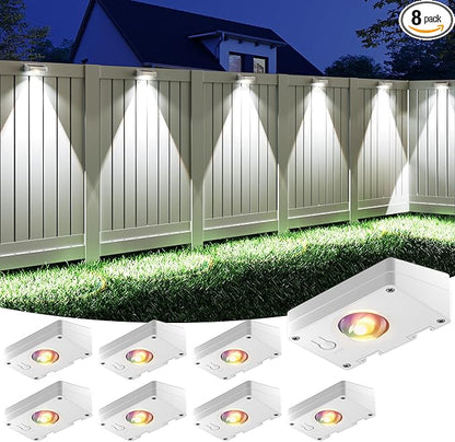VOLISUN Solar Fence Lights, Fence Lights Solar Powered, IP65 Waterproof LED, RGB Color Changing Solar Light for Fence, Yard, Wall, Backyard (8 Pack, White)