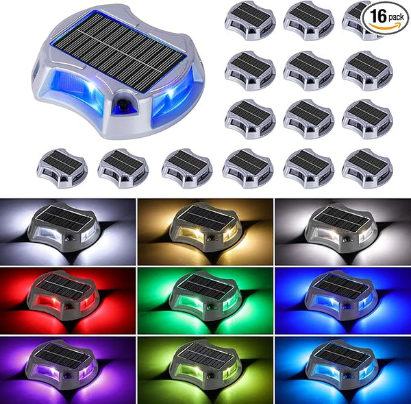 Bosceos Solar Driveway Lights Outdoor 16-Pack, Solar Deck Lights RGB Color Modes Dock Light Waterproof Driveway | Lumora