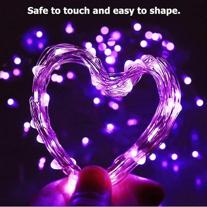 RUICHEN Dimmable Purple Fairy Lights Plug in, 33 Ft 100 LED Twinkle String Lights with Remote, Waterproof Silver Wire Lights for Christmas Halloween Party Bedroom Patio Garden