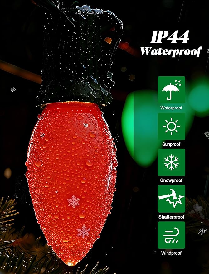 C9 LED Christmas String Lights Outdoor, 25Ft Red and Green Vintage Christmas Lights with 26 C9 Red/Green Bulbs | Lumora