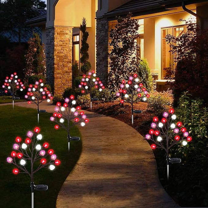2 Pack Valentine's Day Solar Outdoor Lights, Valentines Day Decor Red Pink White Heart Solar Valentine Lights, Valentines Day Solar Decorations Outdoor Garden Lawn Yard Decorations