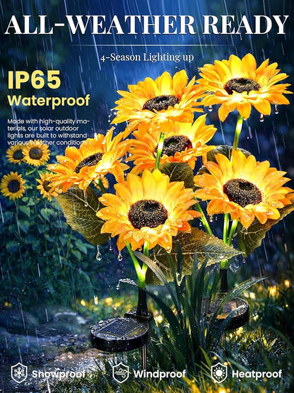 GIGALUMI Solar Garden Lights Artificial Flowers, LED Garden Decor Carefree Sunflower Solar Lights Outdoor Yard Decorations Outdoor, Everlasting Sunflower Decor Gift for Outside Yard Patio (Set of 3)