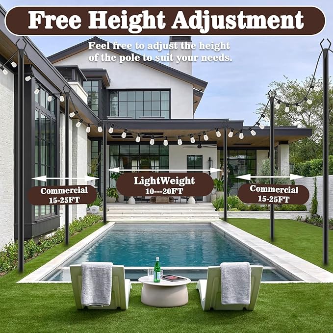 4 Pack 2.8 FT String Light Poles,Metal Lights Poles for Outdoor String Light, Rustproof Heavy Duty for Outside | Lumora