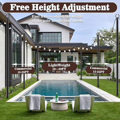 4 Pack 2.8 FT String Light Poles,Metal Lights Poles for Outdoor String Light, Rustproof Heavy Duty for Outside Garden,Patio,Wedding,Backyard,Deck,Party