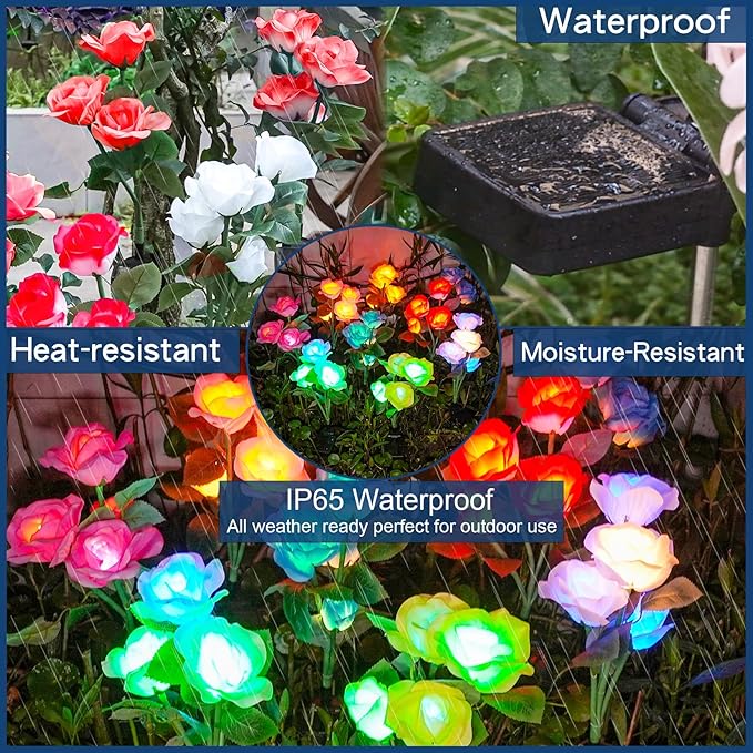 TONULAX Solar Garden Lights - Upgraded Outdoor Light, 7-Color Changing Rose Lights for Yard,Garden Decoration, Enlarged Solar Panel, More Realistic Rose Flower (2 Packs)