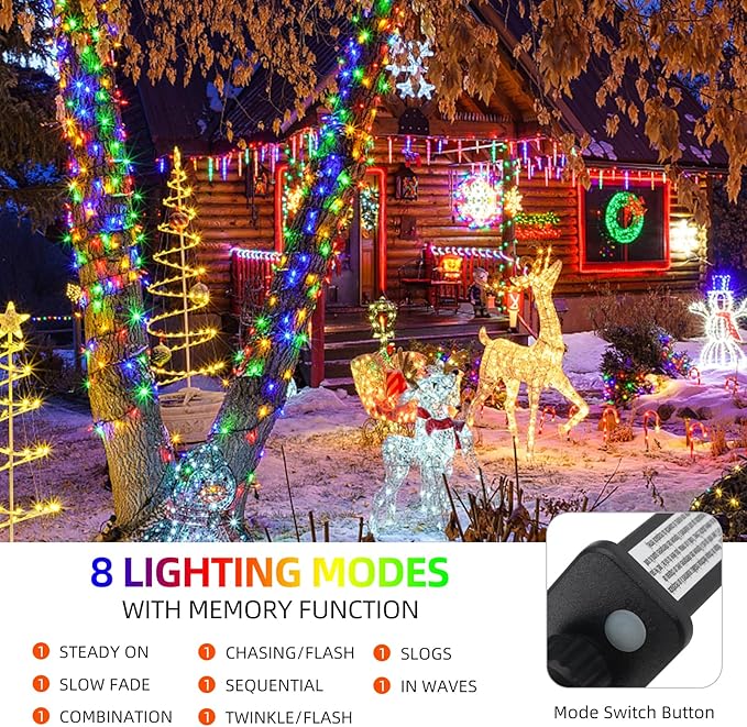 170FT 500LEDs Christmas Lights Outdoor Indoor String Lights 8 Modes Memory Function for Christmas Tree Party | Lumora