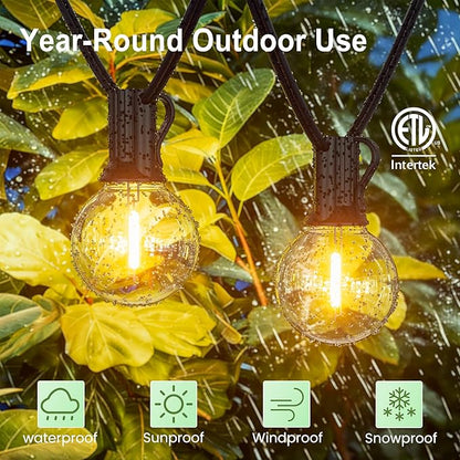 Outdoor-String-Lights-Patio-LED-Light-Outside 30FT Waterproof Dimmable Remote Outdoor Lighting Plastic Globe G40 LED Bulbs Hanging Lights Connectable for Backyard Porch Party 12 inch Far Apart