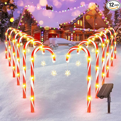 Christmas Decorations Outdoor, 12 Pack Solar Candy Cane Lights Christmas Yard Decorations with 10 Modes and Bright 72 LED, 28ft Longer Waterproof Candy Cane Pathway Lights Xmas Gift